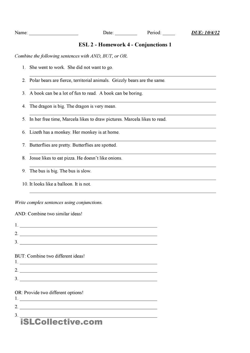 Conjunction Worksheet 3rd Grade Coordinating Conjunctions and but or