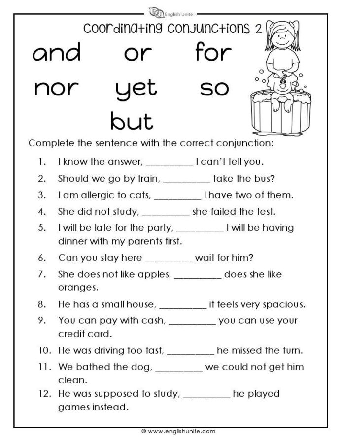 Conjunction Worksheet 3rd Grade Coordinating Conjunctions Worksheet Using and An Correctly