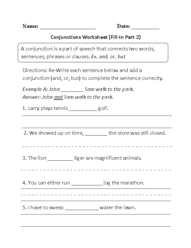 Conjunction Worksheet 5th Grade Correlative Conjunctions Worksheet Coordinating and
