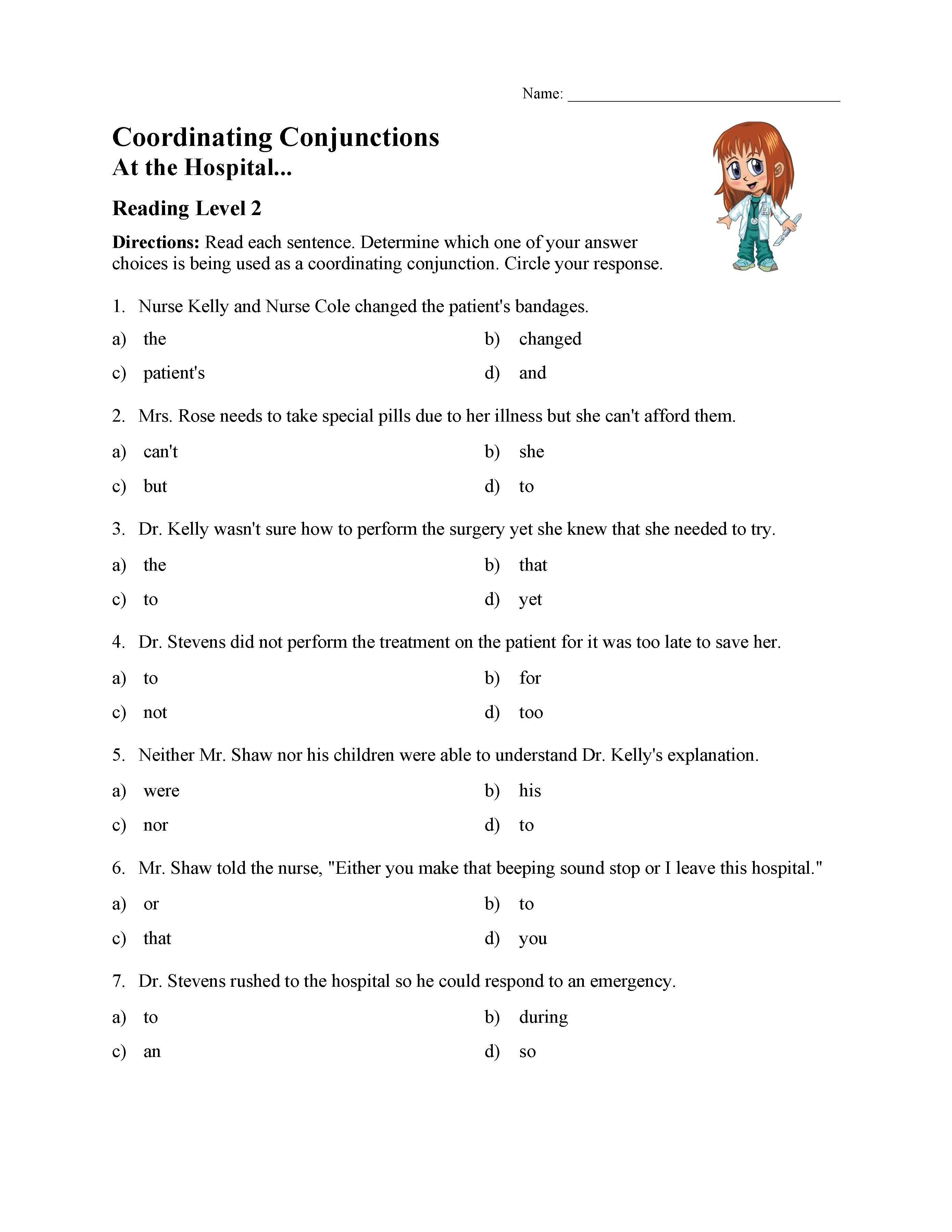 Conjunction Worksheets 6th Grade Coordinating Conjunctions Worksheet Reading Level 2