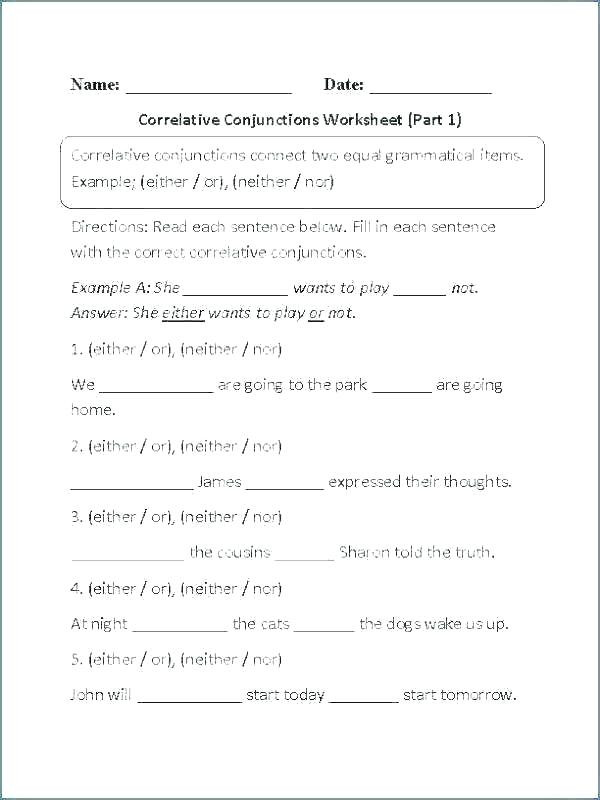 Conjunction Worksheets 6th Grade Correlative Conjunctions Exercises Worksheets – Omgstories