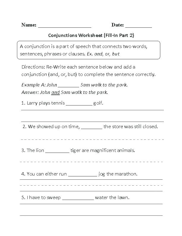 Conjunctions Worksheets 5th Grade Conjunctions Worksheets Moercar