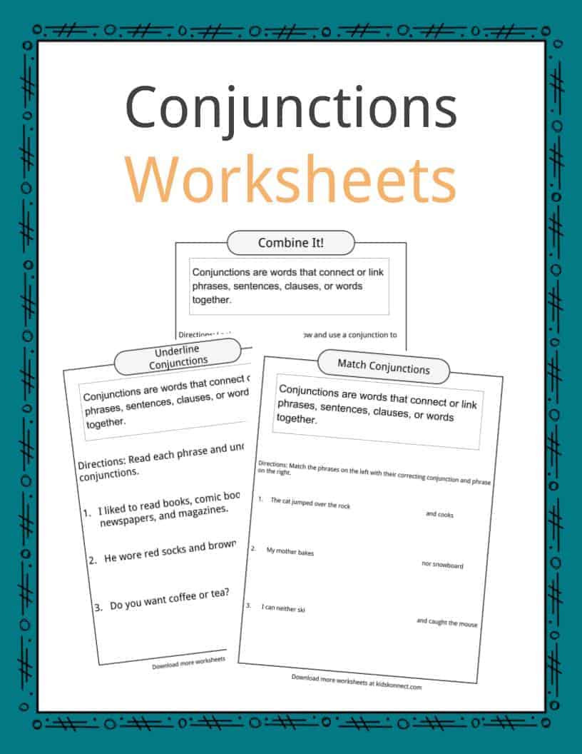 Conjunctions Worksheets for Grade 3 Conjunctions Examples Definition &amp; Worksheets for Kids