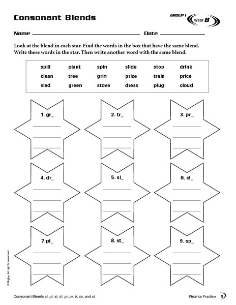 Consonant Blends Worksheets 3rd Grade Consonant Blends Pg 9 Worksheet for 2nd 3rd Grade