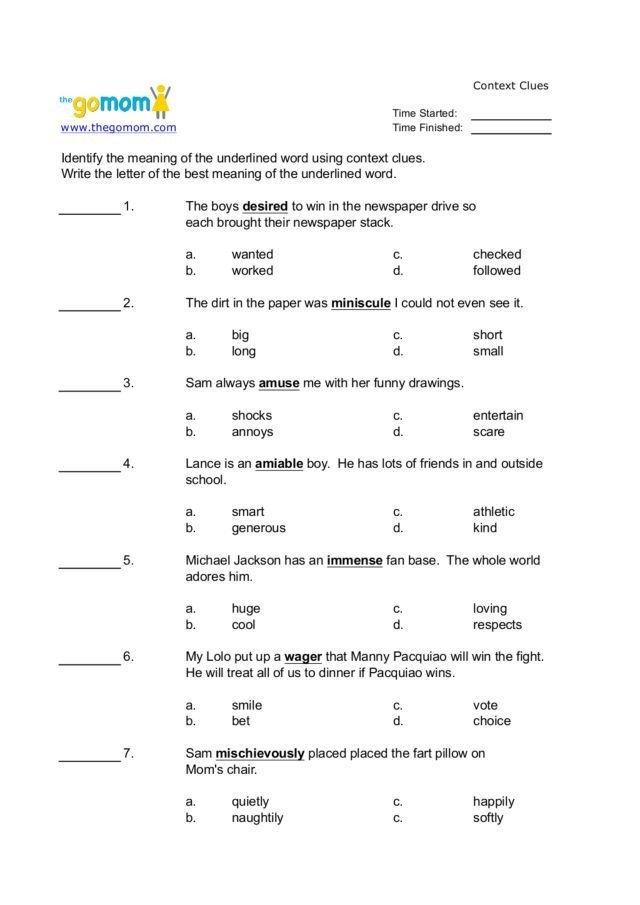 Context Clues 5th Grade Worksheets Context Clues Worksheet for 3rd 5th Grade