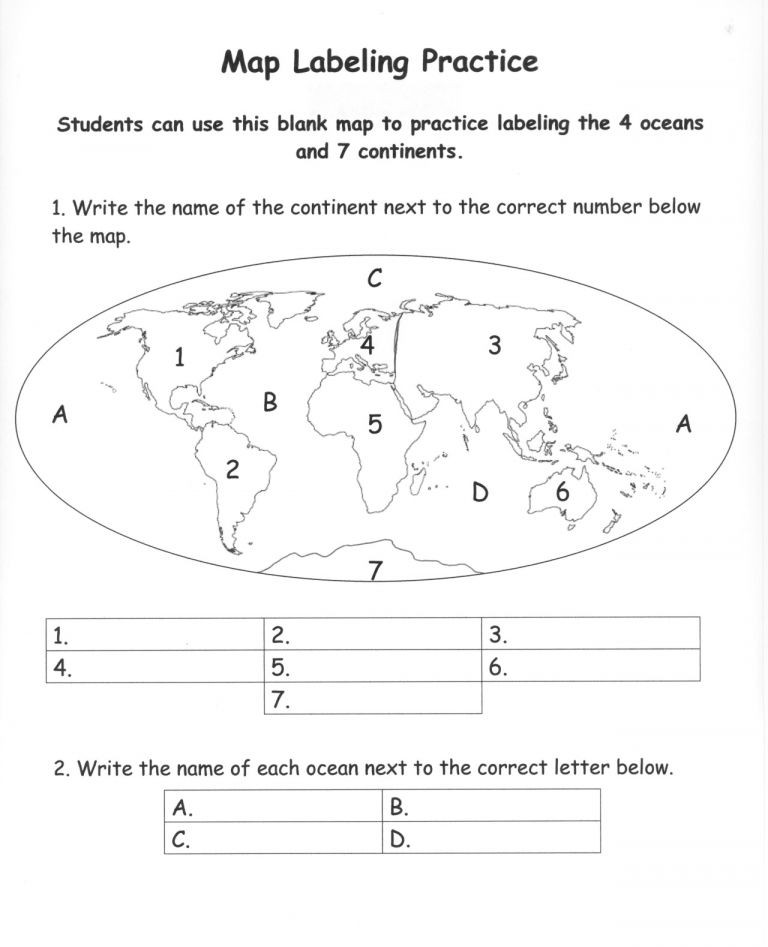 Continents and Oceans Printable Worksheets 10 7 Continents Worksheet 1st Grade