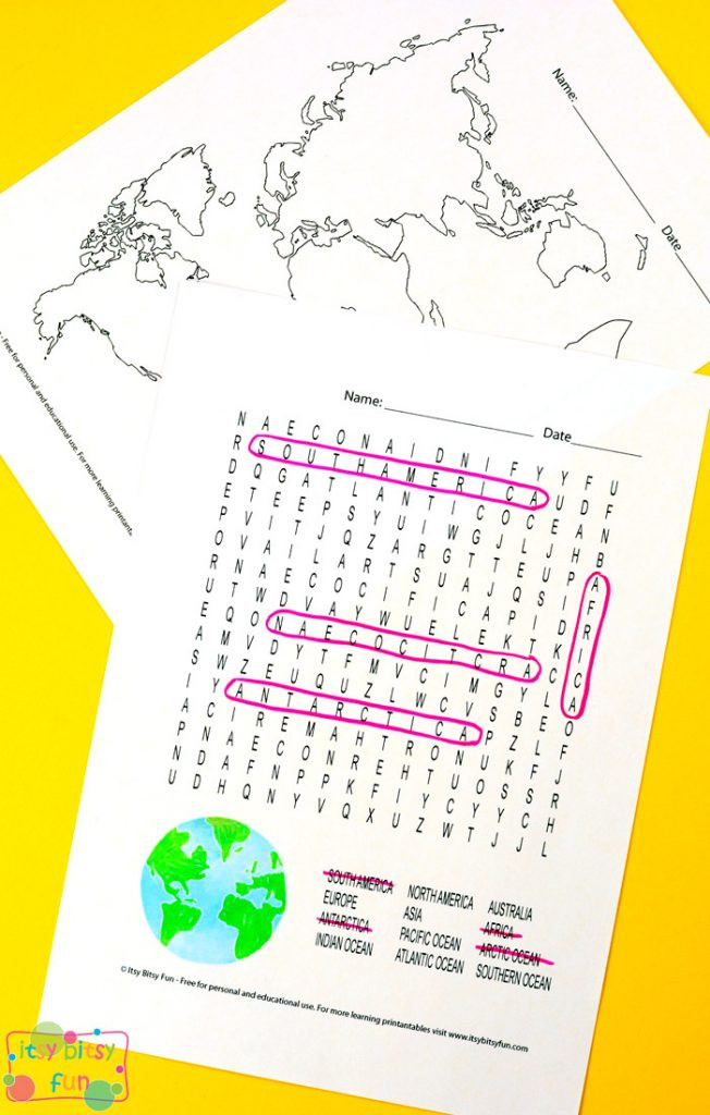 Continents and Oceans Printable Worksheets Continents and Oceans Worksheets Free Word Search Quiz