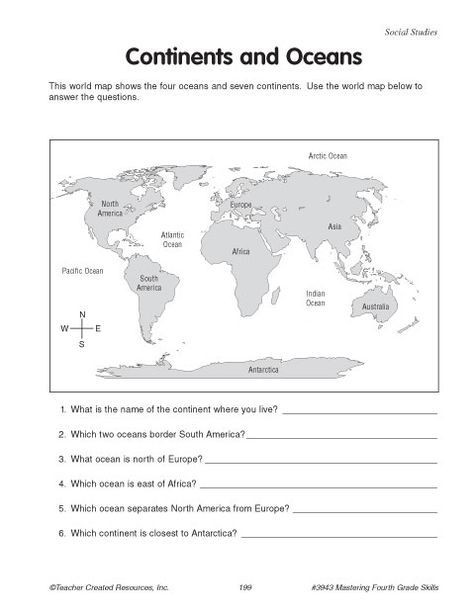 Continents and Oceans Printable Worksheets Geography Ocean Worksheets