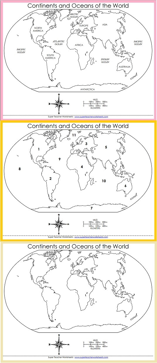 Continents and Oceans Printable Worksheets Printable World Maps