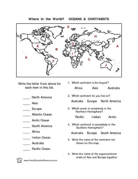 Continents and Oceans Printable Worksheets where In the World Oceans &amp; Continents Lesson Plan for 4th