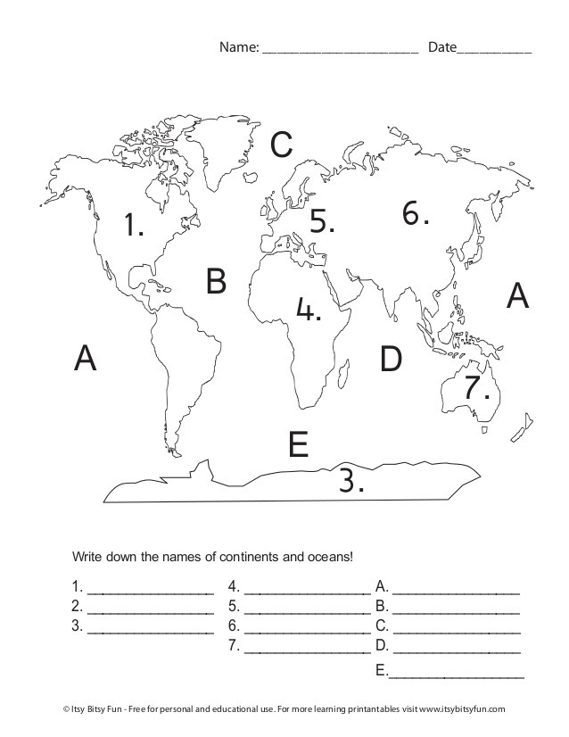 Continents and Oceans Worksheet Printable 7cand5o Worksheets