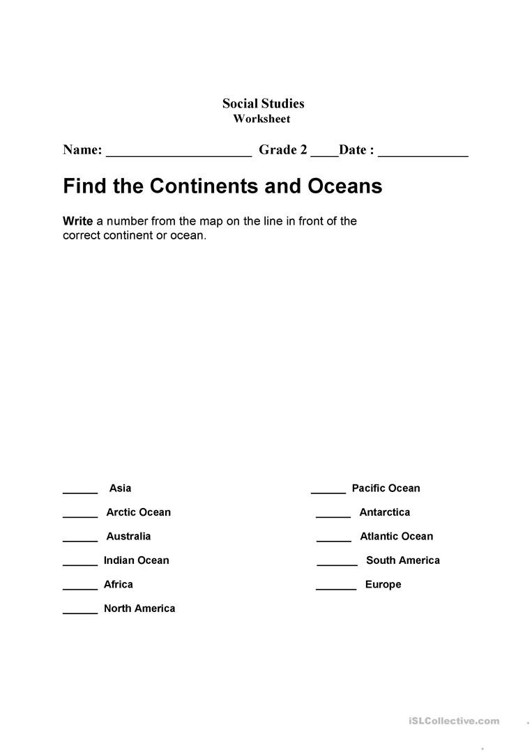 Continents and Oceans Worksheet Printable Continents and Oceans English Esl Worksheets for Distance