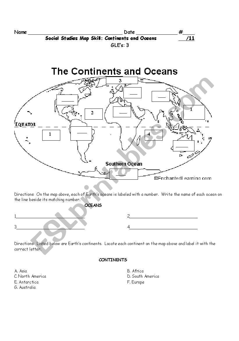 Continents and Oceans Worksheet Printable Continents and Oceans Esl Worksheet by Jkusie