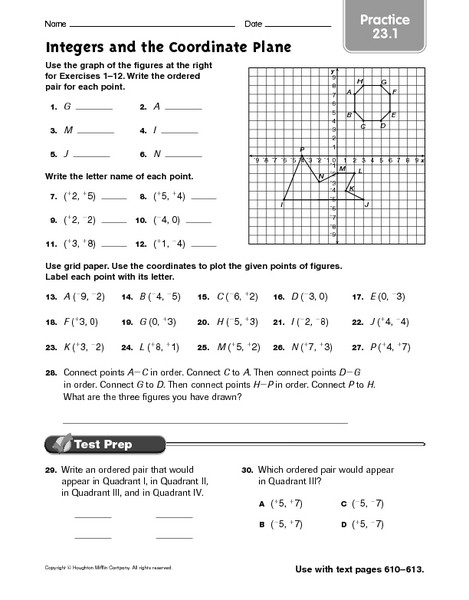 Coordinate Plane Worksheet 5th Grade Integers and the Coordinate Plane Practice 23 1 Worksheet
