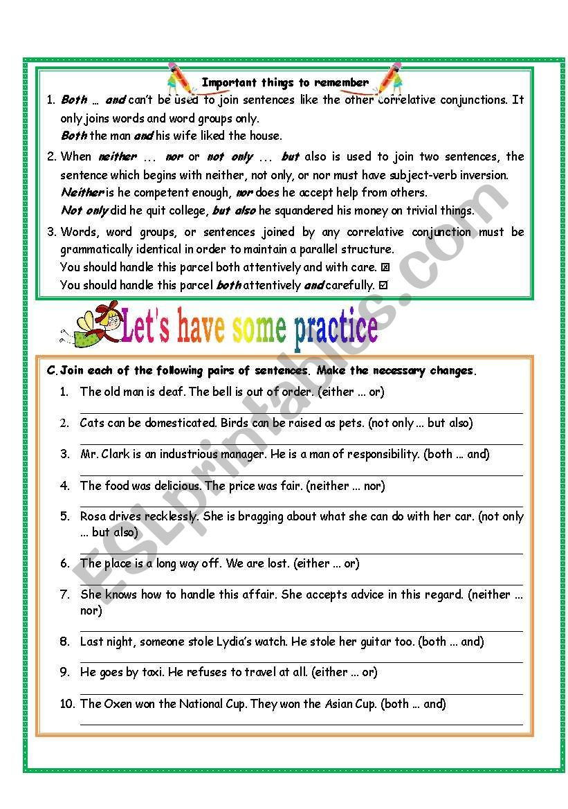 20 Correlative Conjunctions Worksheet 5th Grade Desalas Template
