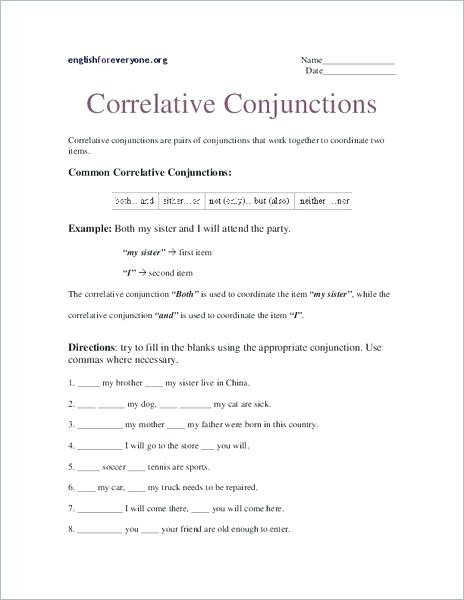 Correlative Conjunctions Worksheet 5th Grade Correlative Conjunctions Worksheets Correlation 2