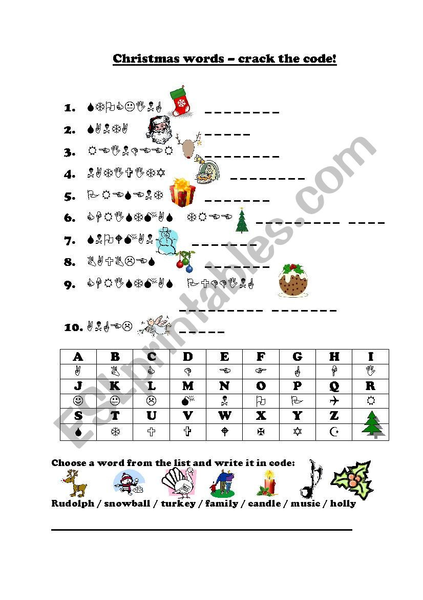 Crack the Code Worksheets Printable Christmas &quot;crack the Code&quot; Esl Worksheet by Frausue