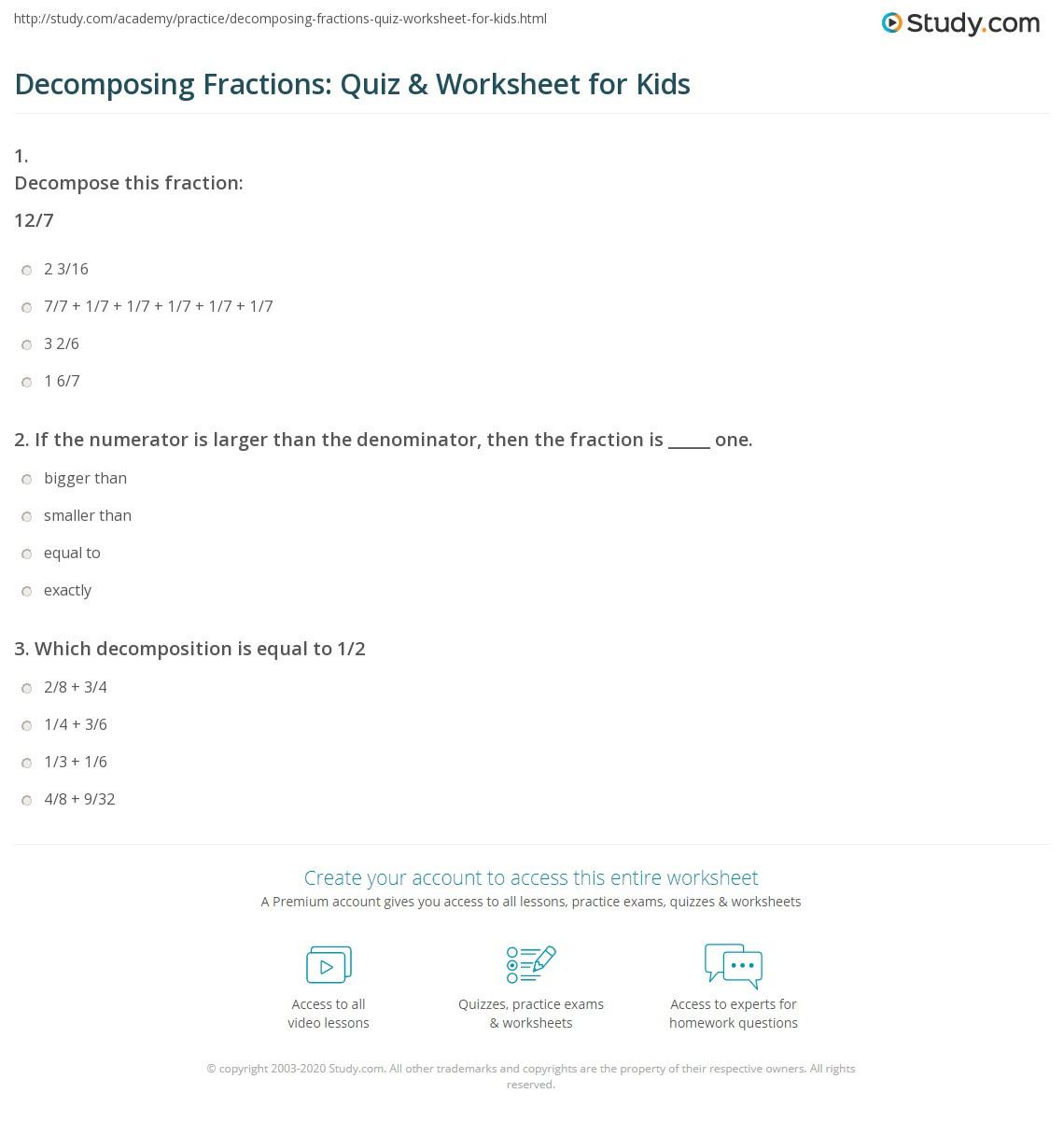Decomposing Fractions Worksheets 4th Grade De Posing Fractions Quiz &amp; Worksheet for Kids