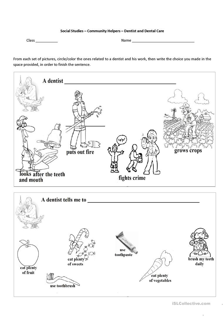 Dentist Worksheets for Kindergarten Munity Helpers the Dentist English Esl Worksheets for