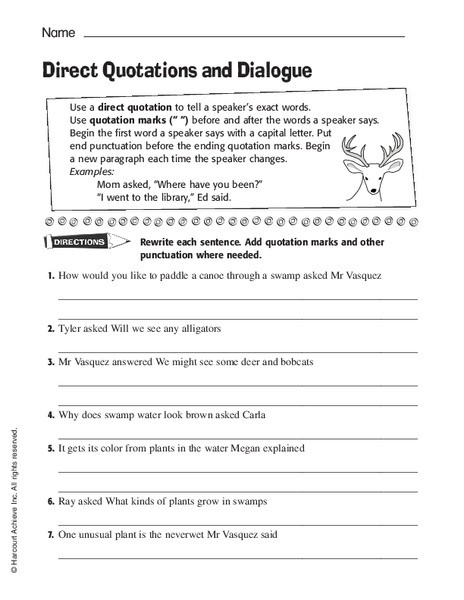 Dialogue Worksheet 5th Grade Direct Quotations and Dialogue Worksheet for 3rd 5th Grade