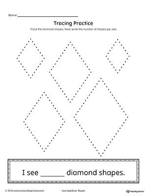 Diamond Worksheets for Preschool Geometric Shape Counting and Tracing Diamond