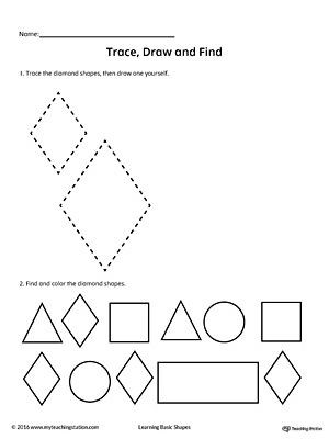Diamond Worksheets for Preschool Trace Draw and Find Diamond Shape