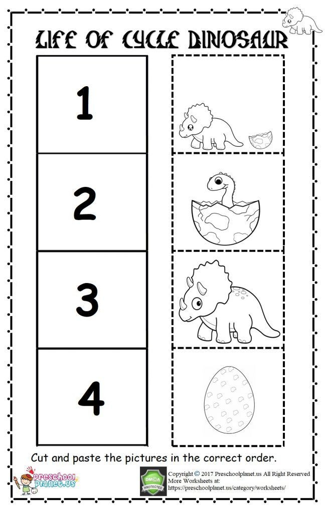 Dinosaur Worksheets for Kindergarten Life Cycle Dinosaur Worksheet for Kindergarten and