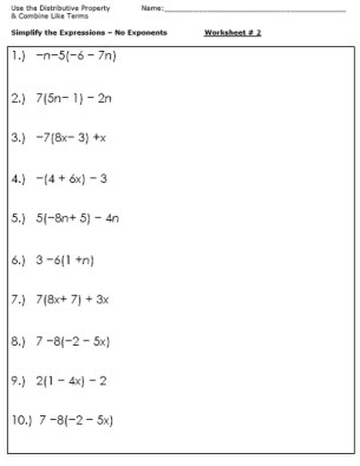 Distributive Property Worksheets 9th Grade Algebra Worksheets for Simplifying the Equation