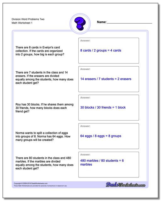 Division Worksheets for Grade 2 Division Word Problems