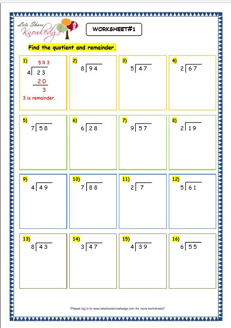 Division Worksheets for Grade 2 Grade 3 Maths Worksheets Division 6 4 Long Division with