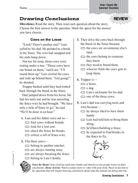 Drawing Conclusions Worksheets 4th Grade Drawing Conclusions Worksheet for 3rd 4th Grade