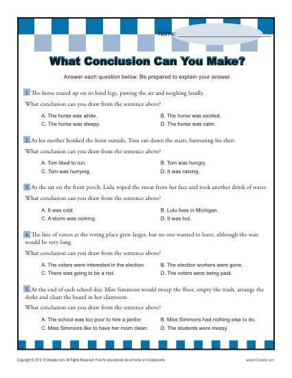 Drawing Conclusions Worksheets 4th Grade What Conclusion Can You Make