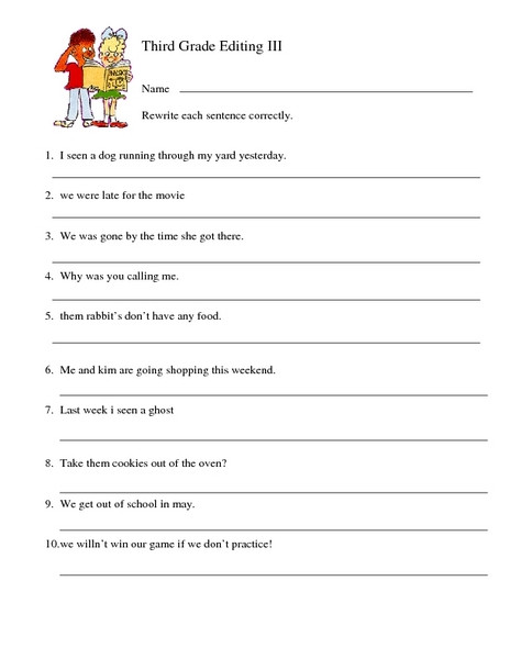 Editing Sentences 3rd Grade Third Grade Editing Iii Worksheet for 3rd 4th Grade