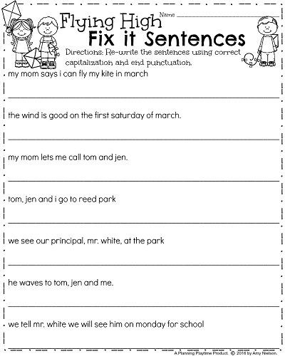 Editing Worksheet 2nd Grade March First Grade Worksheets