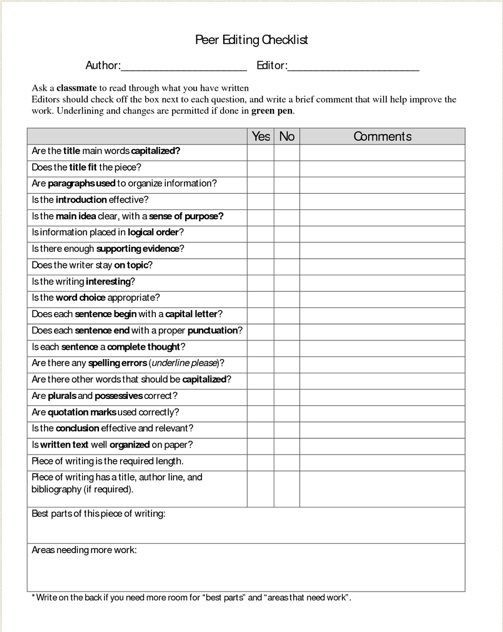 Editing Worksheet 2nd Grade Revision Checklist Worksheets
