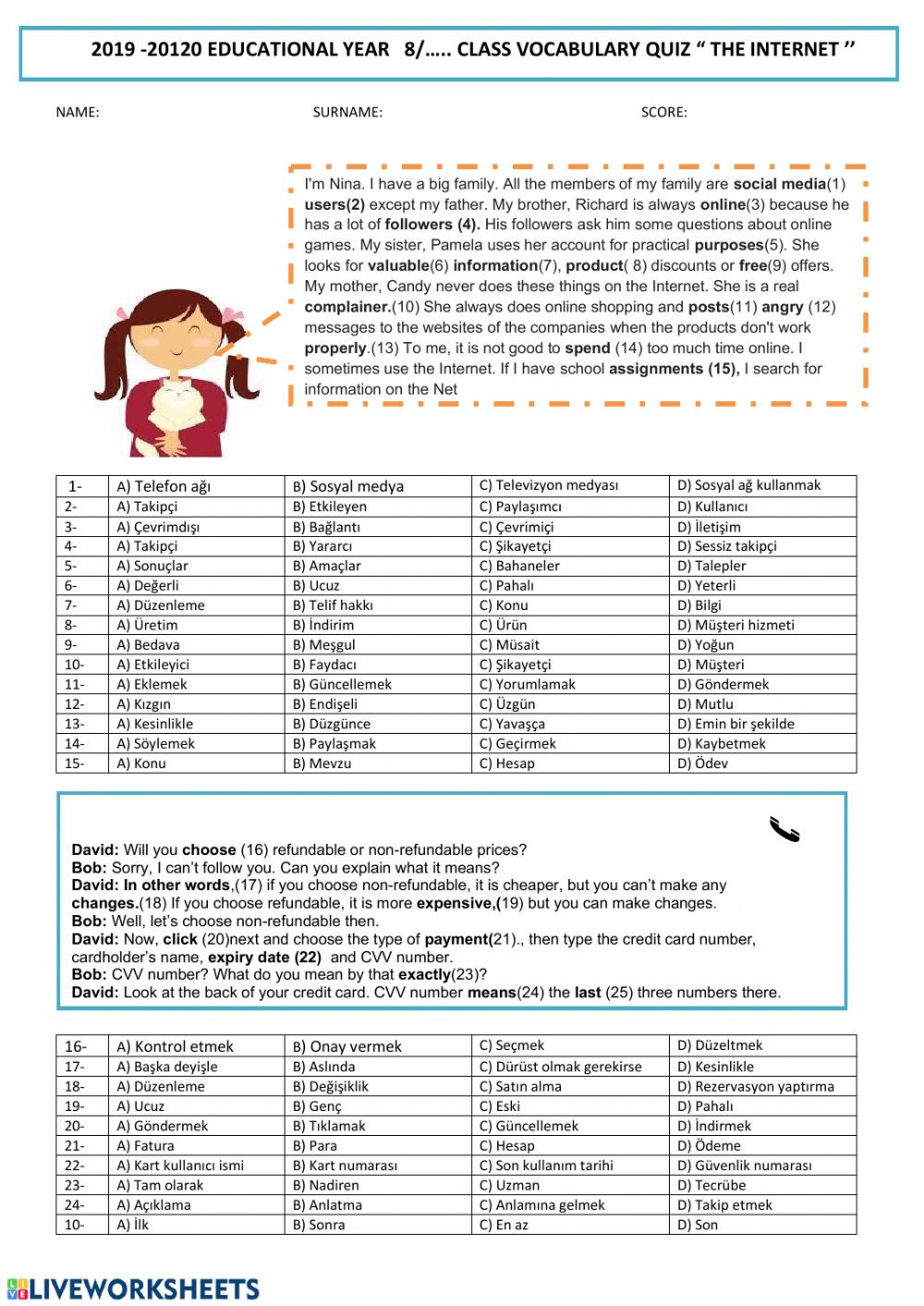 Eighth Grade Vocabulary Worksheets the Internet 8th Grade Vocabulary Interactive Worksheet