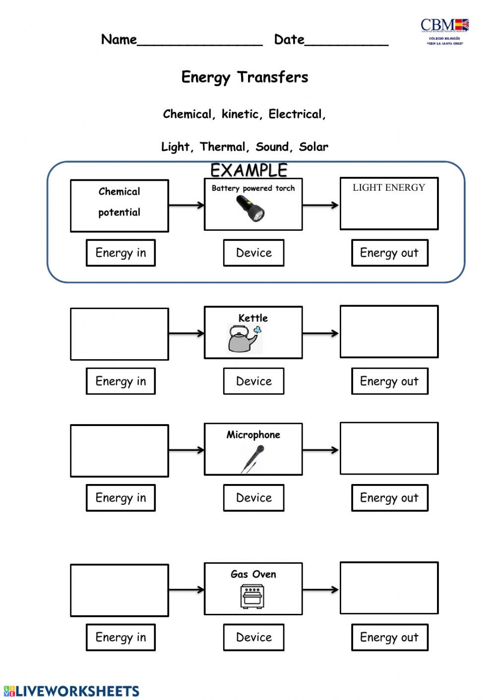 Energy 4th Grade Worksheets Energy Transformation Interactive Worksheet