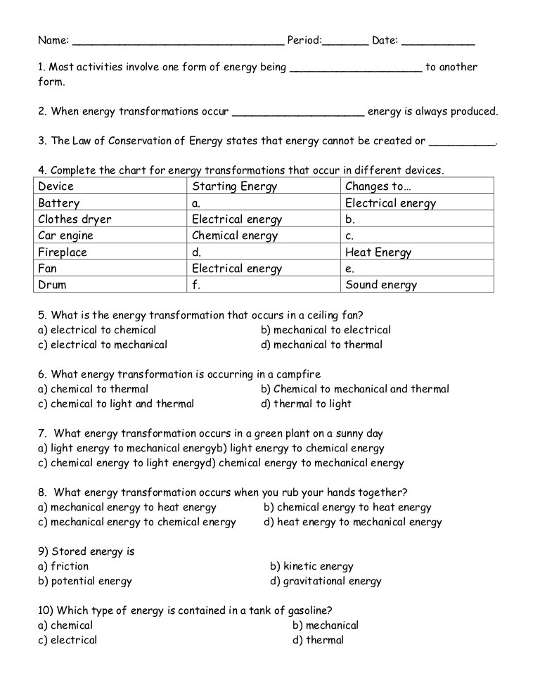 Energy 4th Grade Worksheets Energy Transformations Lessons Tes Teach