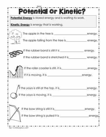 Energy 4th Grade Worksheets Potential or Kinetic Energy Worksheet