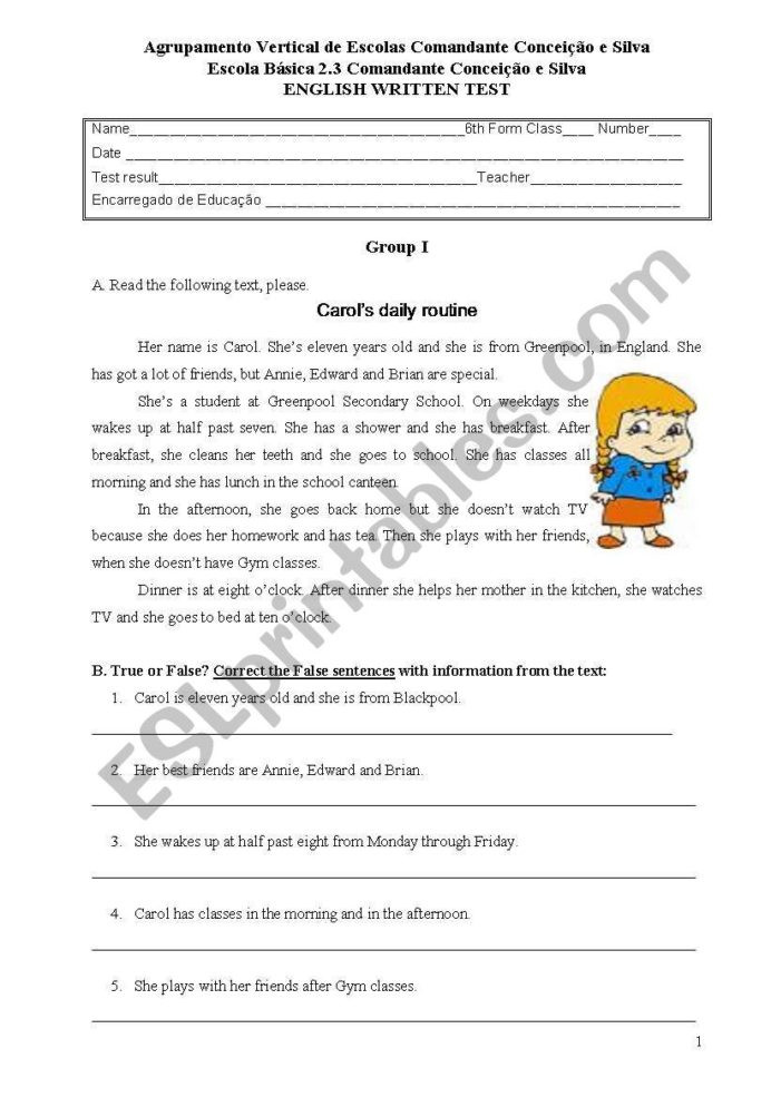 English Worksheets for 8th Grade 6th Grade Evaluation Test Esl Worksheet by Liloka English