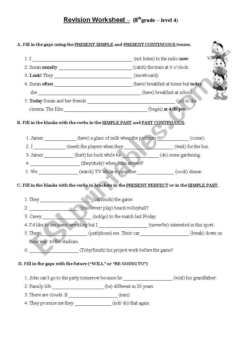 English Worksheets for 8th Grade Grammar Revision Worksheet 8th Grade Esl Worksheet by