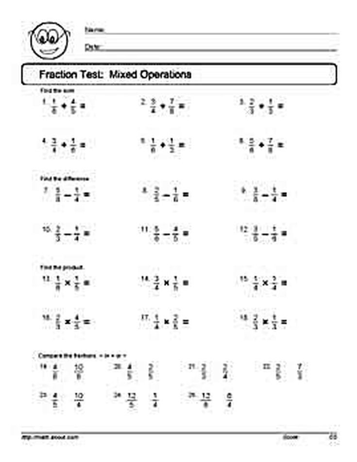 Equivalent Fraction Worksheets 5th Grade Fraction Tests and Worksheets