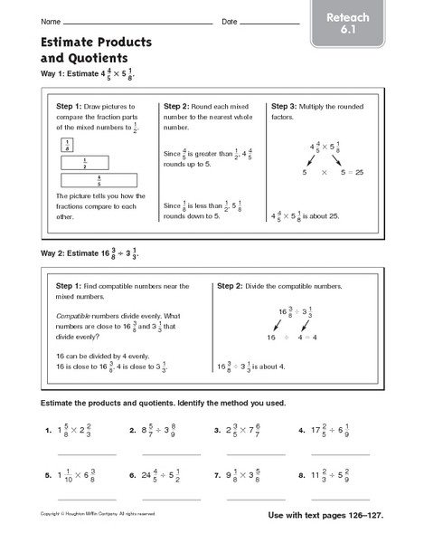 Estimating Products Worksheets 4th Grade Estimate Products and Quotients Worksheet for 4th 5th