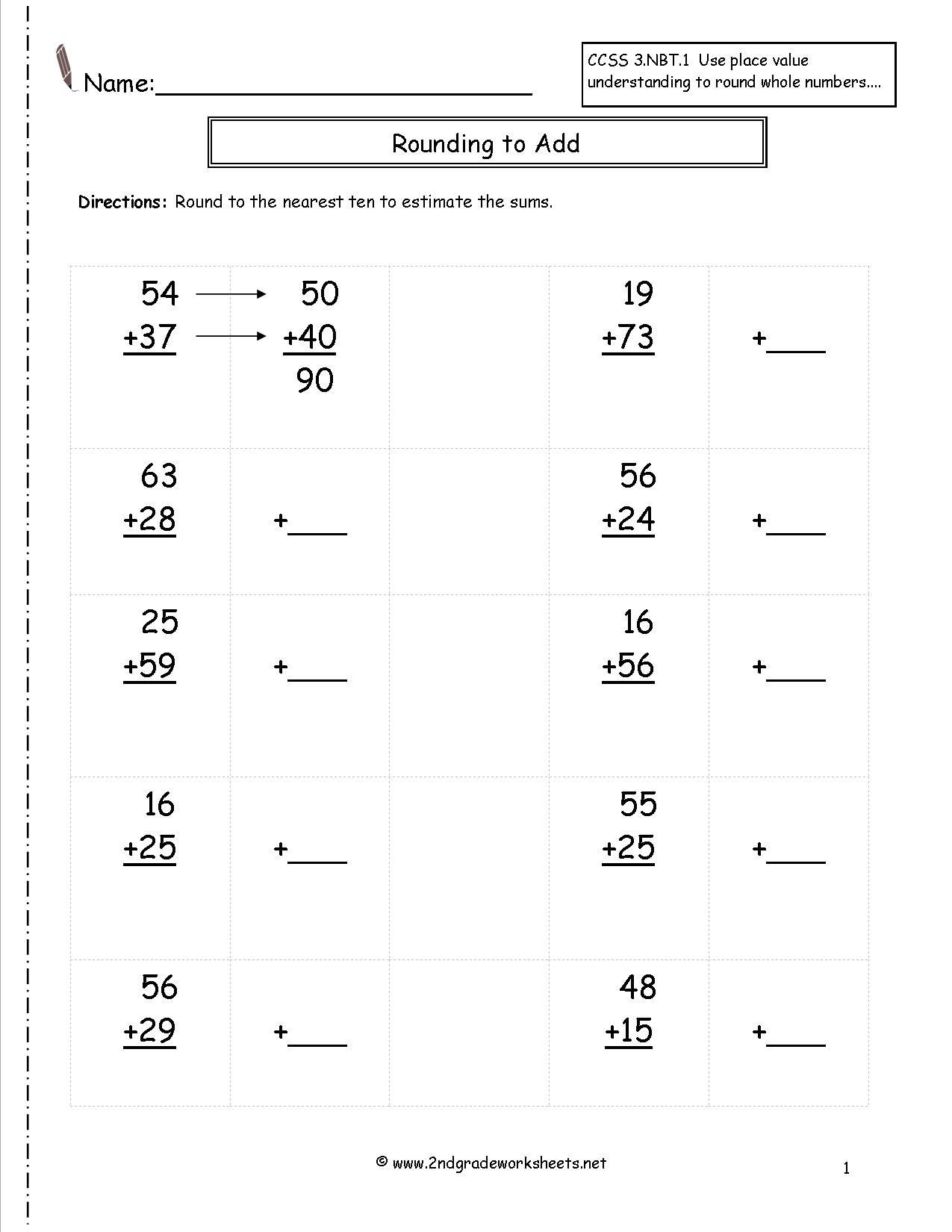 Estimation Worksheets for 3rd Grade Estimating Sums for 3rd Grade