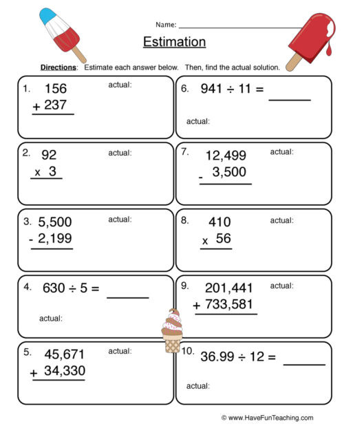 Estimation Worksheets for 3rd Grade Estimation Worksheets • Have Fun Teaching