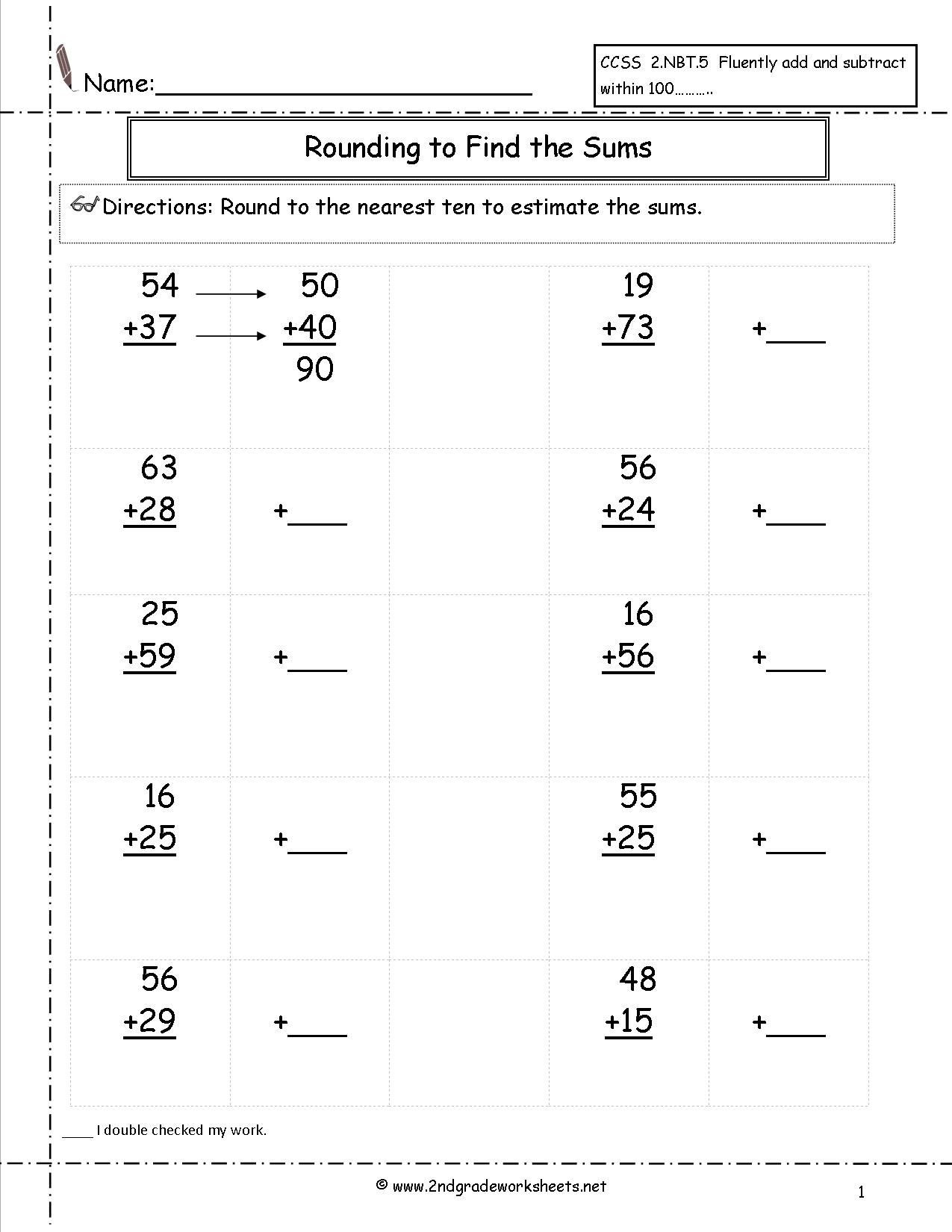 Estimation Worksheets for 3rd Grade Rounding to Add Worksheets