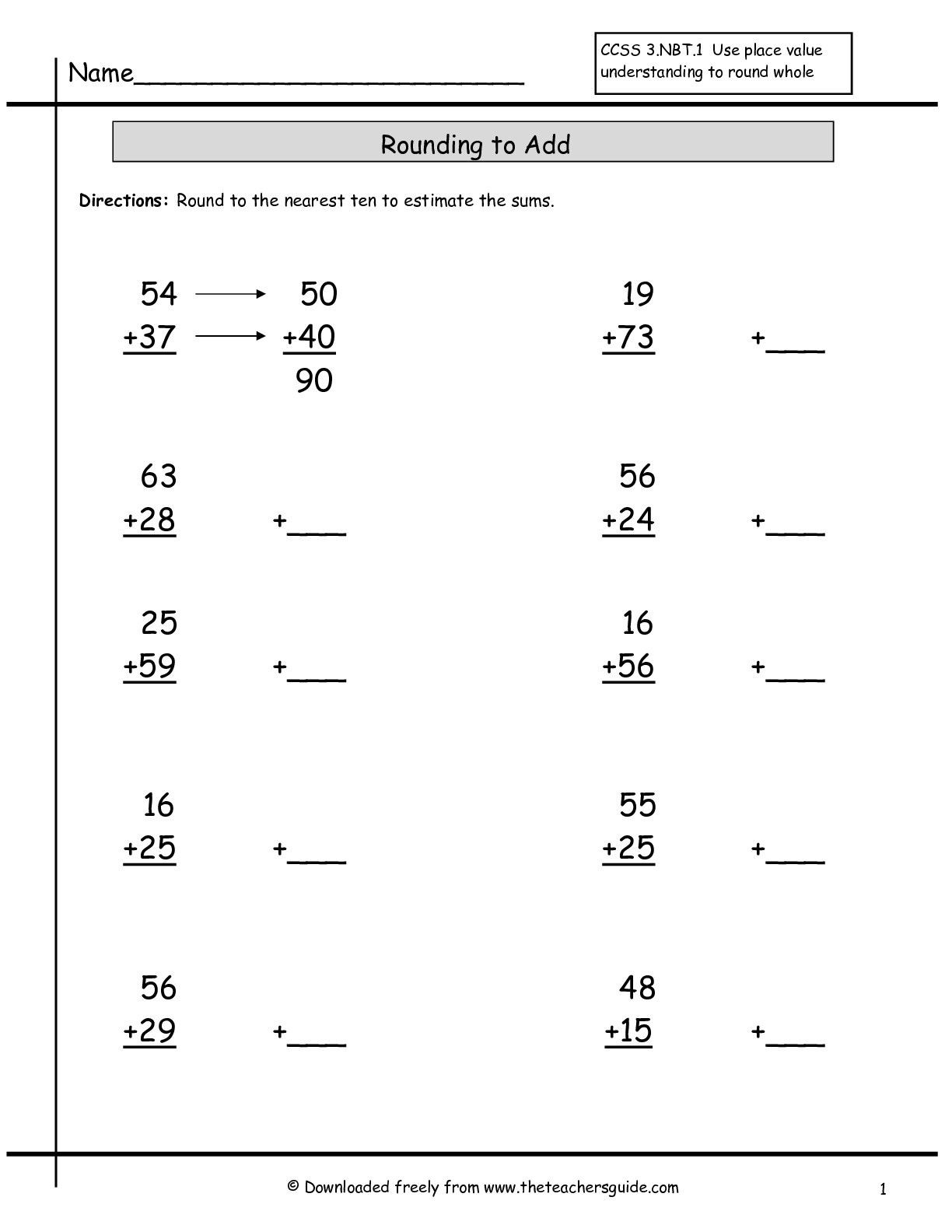 Estimation Worksheets for 3rd Grade Rounding to Estimate the Sum Worksheet