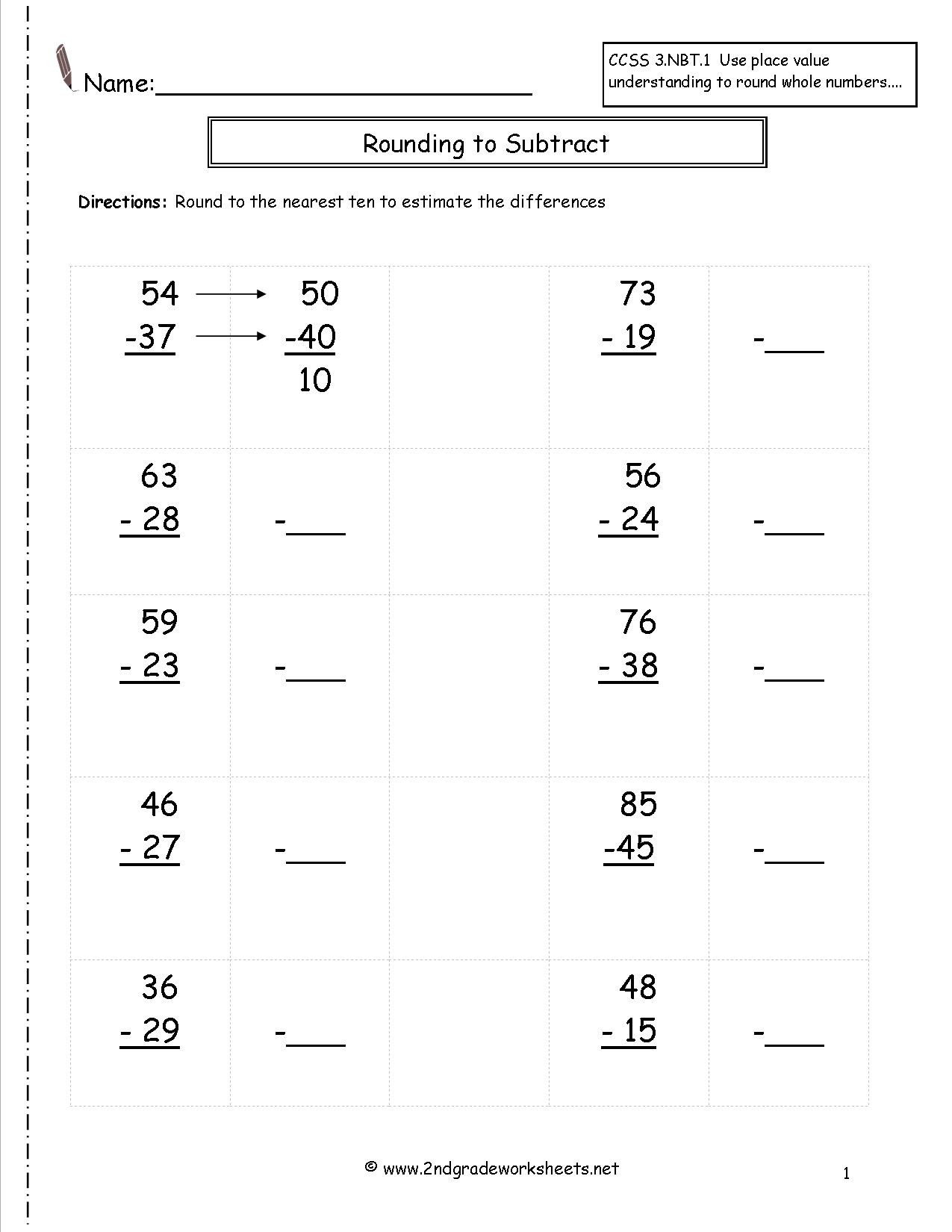 Estimation Worksheets for 3rd Grade Rounding whole Numbers Worksheets