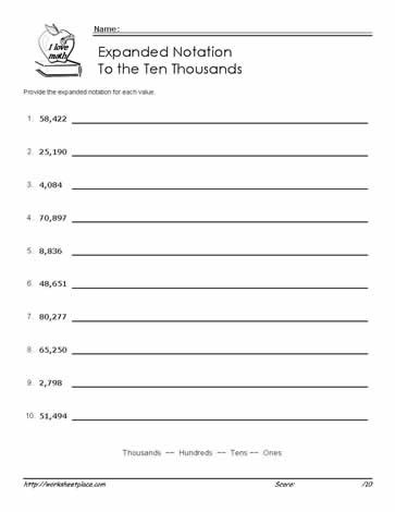 Expanded Notation Worksheets 3rd Grade Expanded Notation 10 000s Worksheets