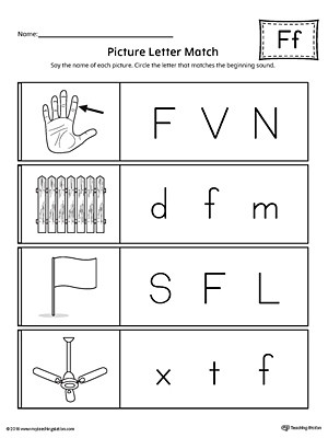F Worksheets for Preschool Picture Letter Match Letter F Worksheet